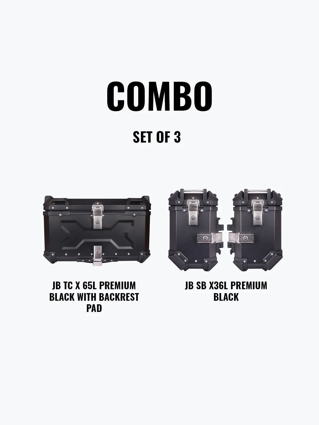 Set Of 3 Combo Of JB TC X 65L Premium Black With Backrest Pad + JB SB X36L Premium Black