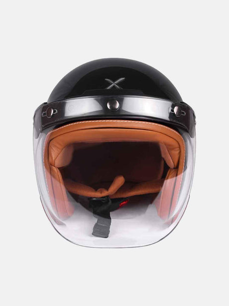 Axor Retro Jet Leather Black Helmet - Moto Modz