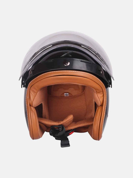 Axor Retro Jet Leather Black Helmet - Moto Modz