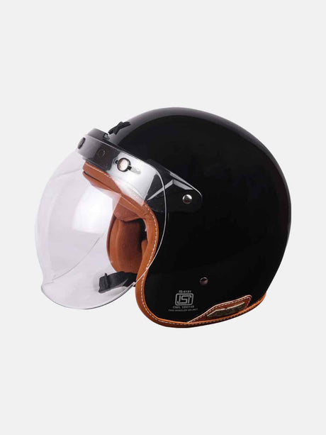 Axor Retro Jet Leather Black Helmet - Moto Modz