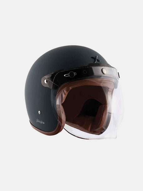 Axor Retro Jet Leather Dull Slate Helmet - Moto Modz