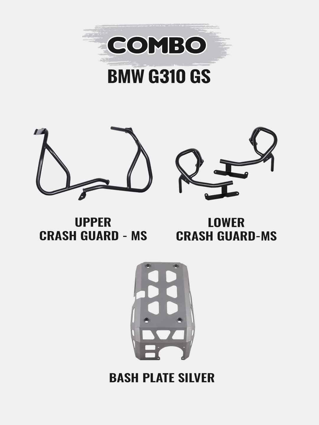 BMW G310GS Combo - Upper Crashguard Black+Lower Grashguard Black+Engine Guard Silver - Moto Modz