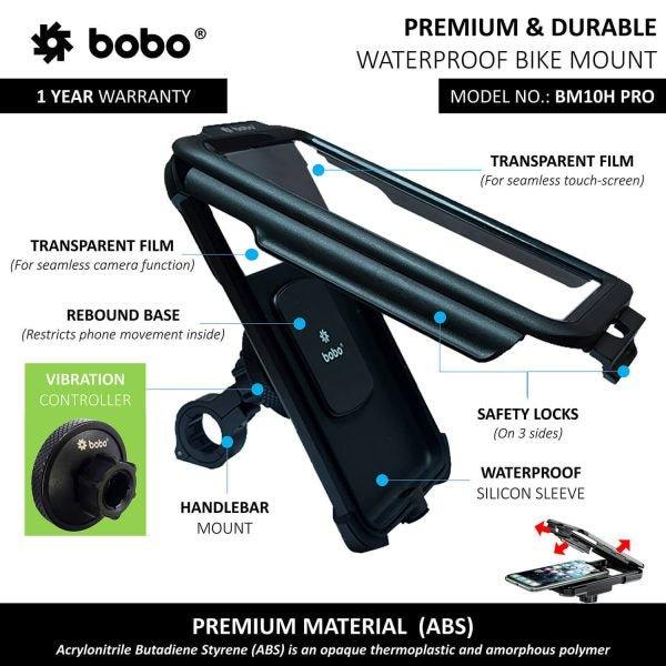 BOBO BM10H PRO Fully Waterproof Bike / Cycle Phone Holder with Vibration Controller Motorcycle Mobile Mount - Moto Modz