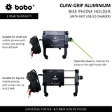 Bobo Claw Grip Aluminium Bike Phone Holder (With Fast USB 3.0 Charger) Motorcycle Mobile Mount BM 5 - Moto Modz