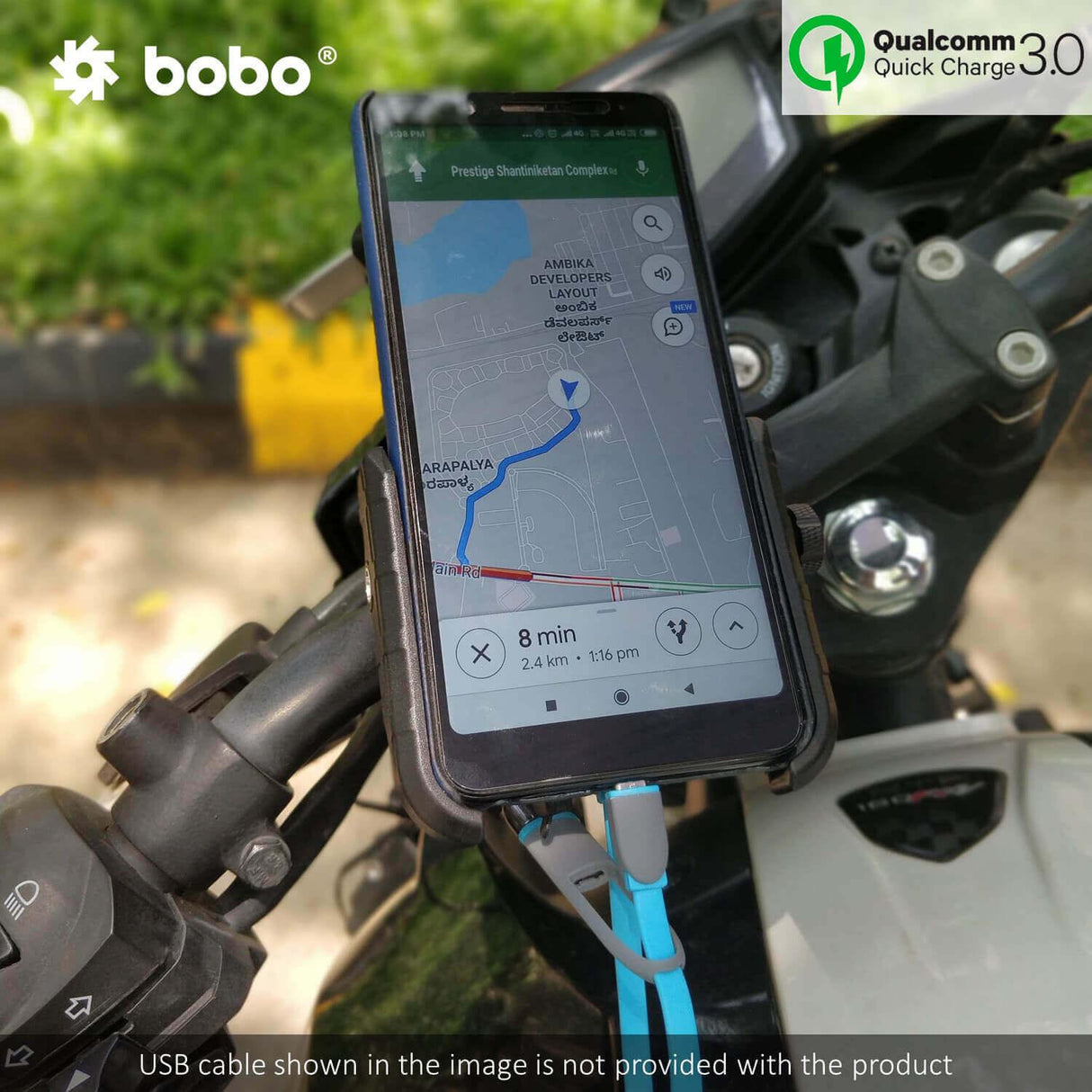 Bobo Jaw grip Bike Phone Holder (with fast USB 3.0 charger) Motorcycle Mobile Mount - Moto Modz