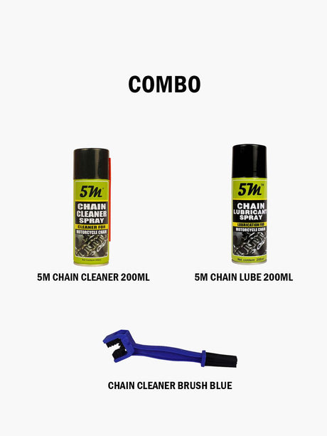 CHAIN CLEANER BRUSH BLUE + 5M CHAIN LUBE +  5M CHAIN CLEANER COMBO - Moto Modz