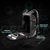 GRAND PITSTOP GRPack Night Wing Anti Theft Backpack With safety flashers for 15.6 inch Laptop Compartment, Light Weight, Quick Access Pockets, Water Resistant Multifunctional Backpack 25 L - Moto Modz