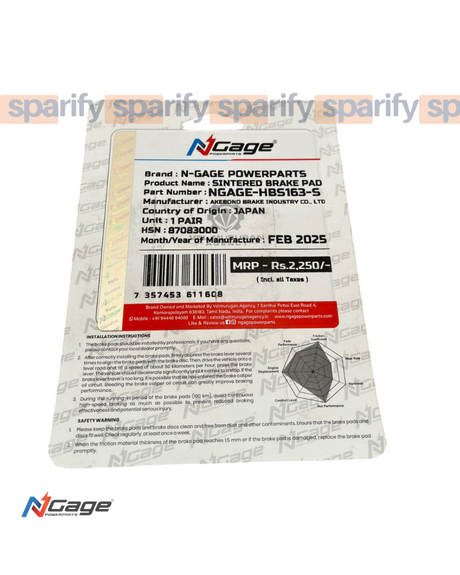 RE CLASSIC 350-500 , THUNDERBIRD 350-500| rear sintered brake pads | NGAGE POWERPARTS - ARAI Certified for Extreme Performance