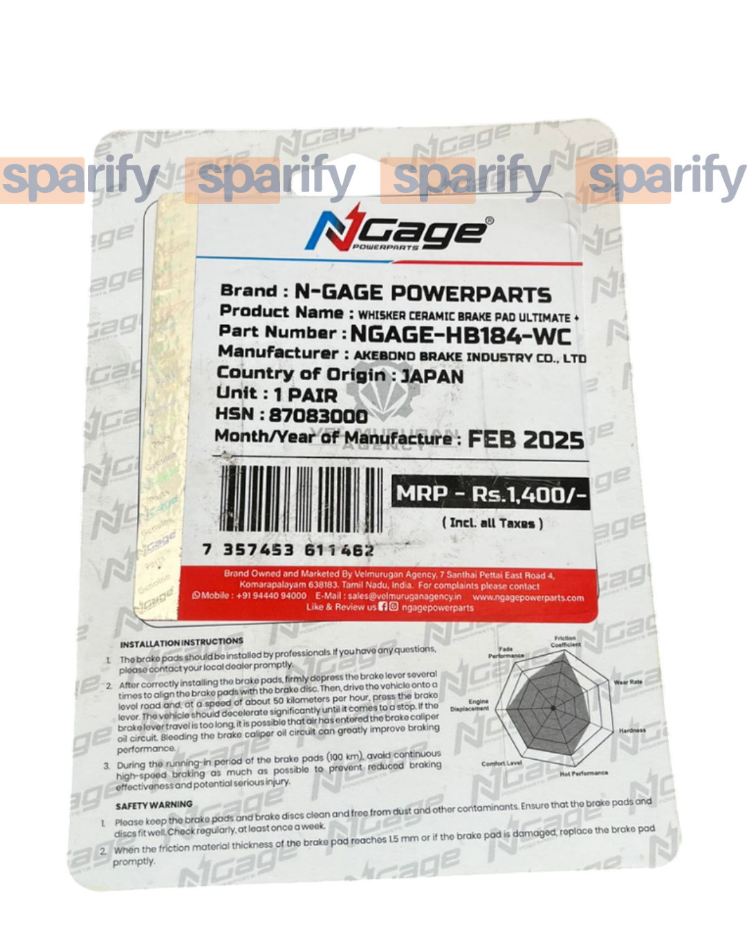 KTM DUKE 125/200/250/390 |front whisker ceramic Ultimate + brake pads | NGAGE POWERPARTS