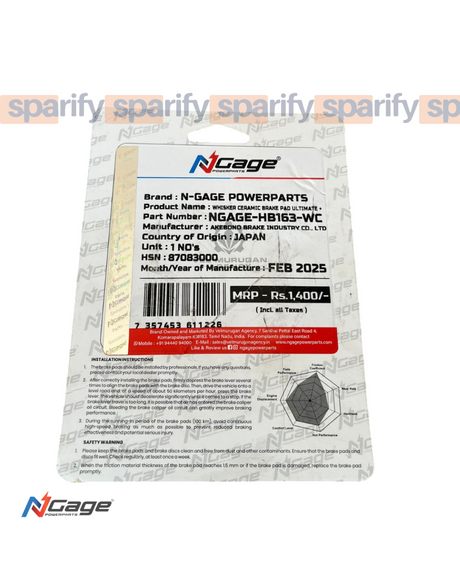 TRIUMPH STREET TRIPLE 675 - 675 R - TIGER 400 | rear whisker ceramic Ultimate + brake pads | NGAGE POWERPARTS