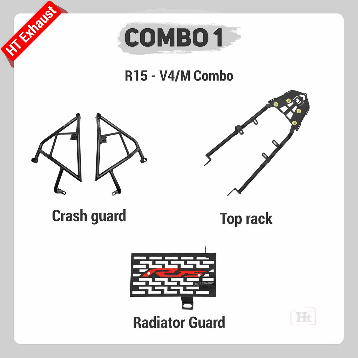 COMBO 1 R15 V4 Crash Guard + Top Rack + Radiator Guard – HT EXHAUST