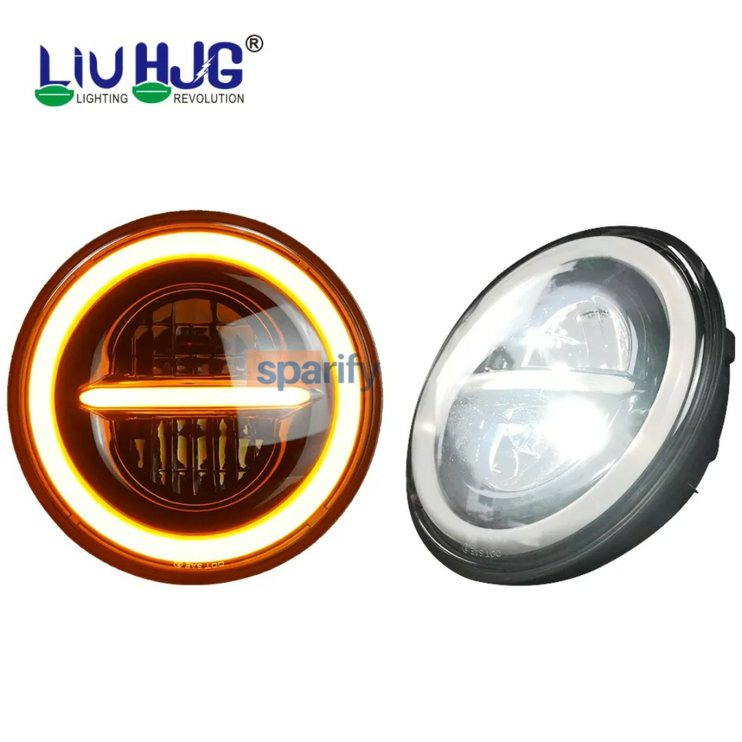 HJG Minus Headlight LED 7inch 12V-80V, 110W original HJG( WITH RING ) ( SET OF 2 ) compatible for mahindra thar , Gypsy , royal enfield models , harley