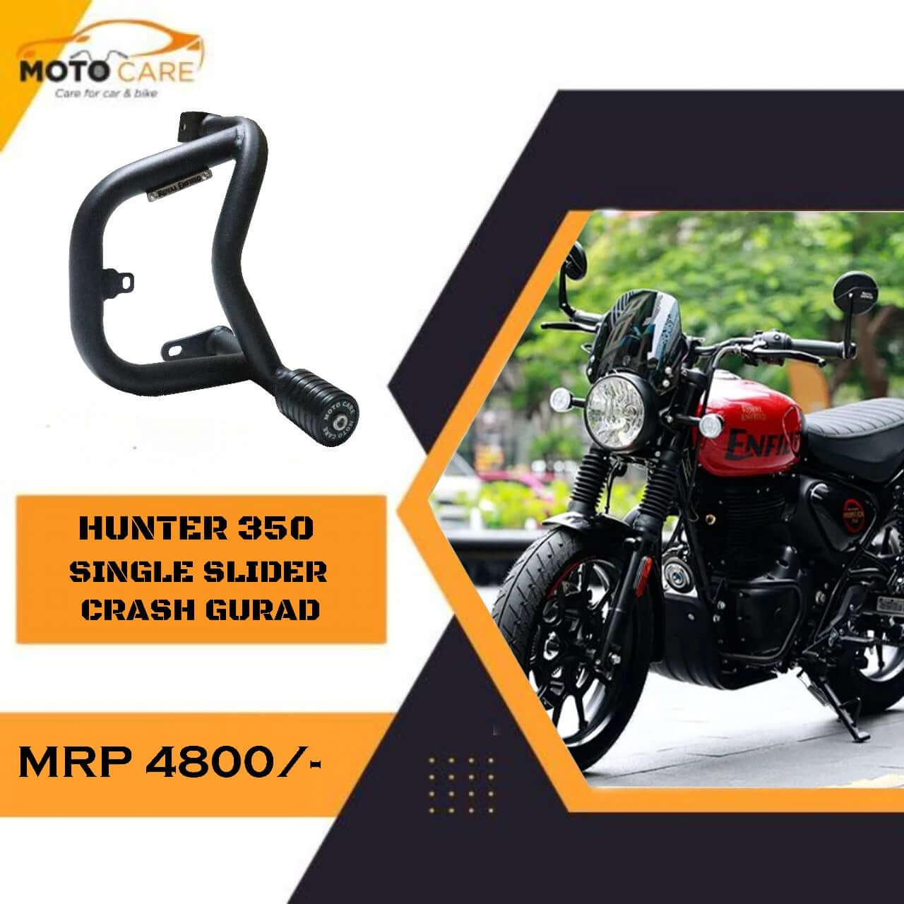 Moto Care Heavy Metal Single Slider Crash Guard For Royal Enfield Hunter 350