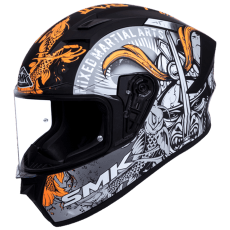 SMK HELMET Stellar Samurai Matt Black Grey Orange (MA276) Helmet - Moto Modz