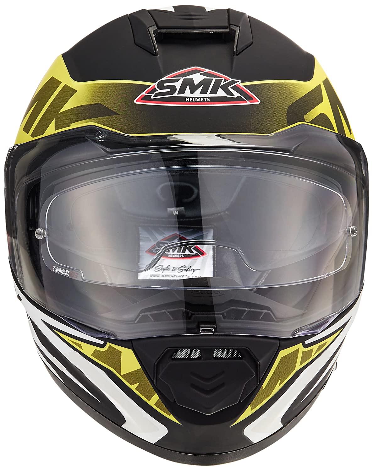 SMK HELMET -  Twister Logo Full Face Helmet With Pinlock Fitted Clear Visor (MA241/Matt Black, Fluorescent Yellow and White,) - Moto Modz