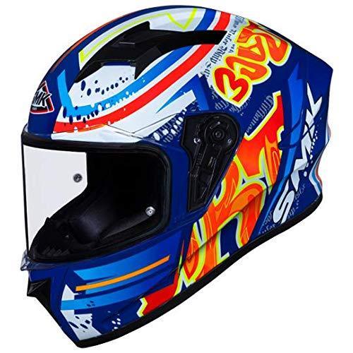 SMK Helmets - Stellar - Graffiti - Blue Red Orange - Pinlock Anti Fog Lens Fitted Single Clear Visor Full Face Helmet - GL537 - Moto Modz