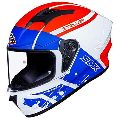 SMK Helmets - Stellar - Squad - White Red Blue - Pinlock Anti Fog Lens Fitted Single Clear Visor Full Face Helmet - MA153 - Moto Modz